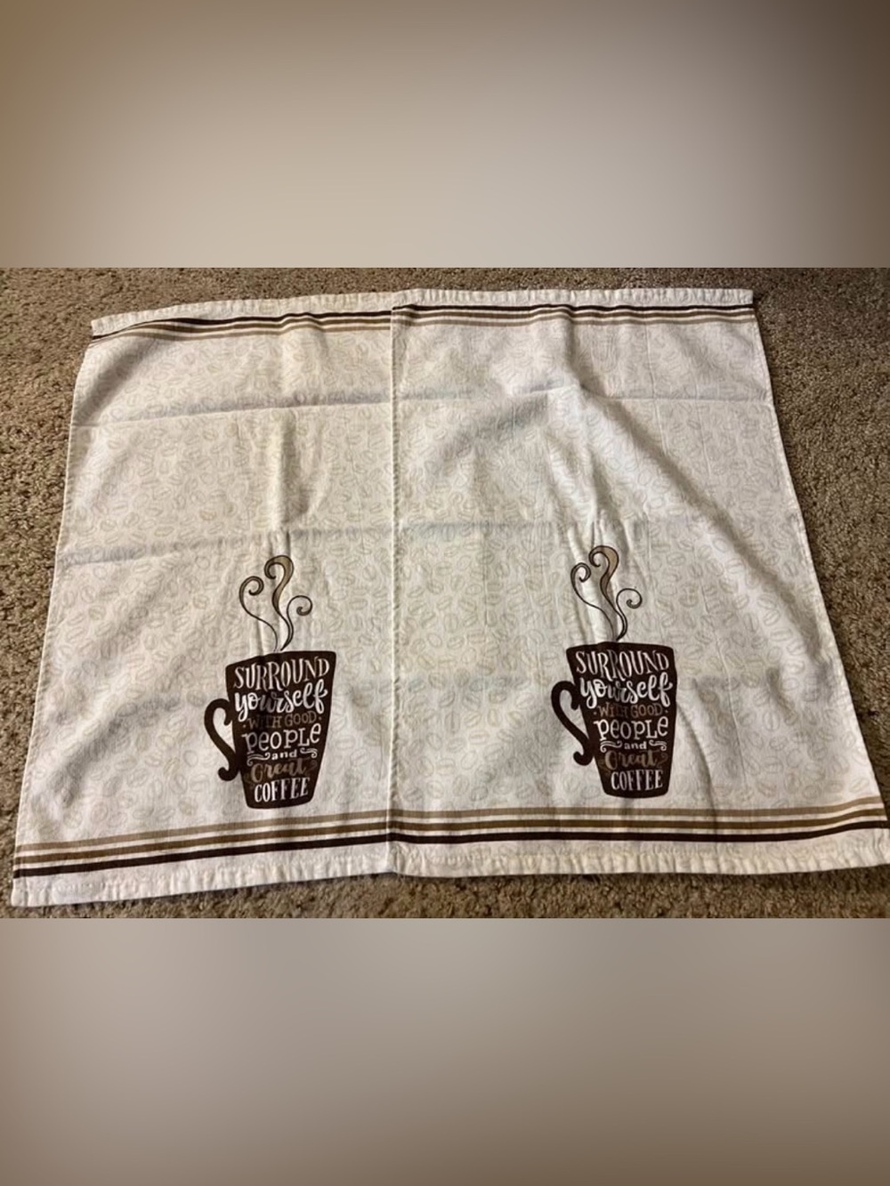 Coffee Mug Print Kitchen Towel Set - Brown on Cream